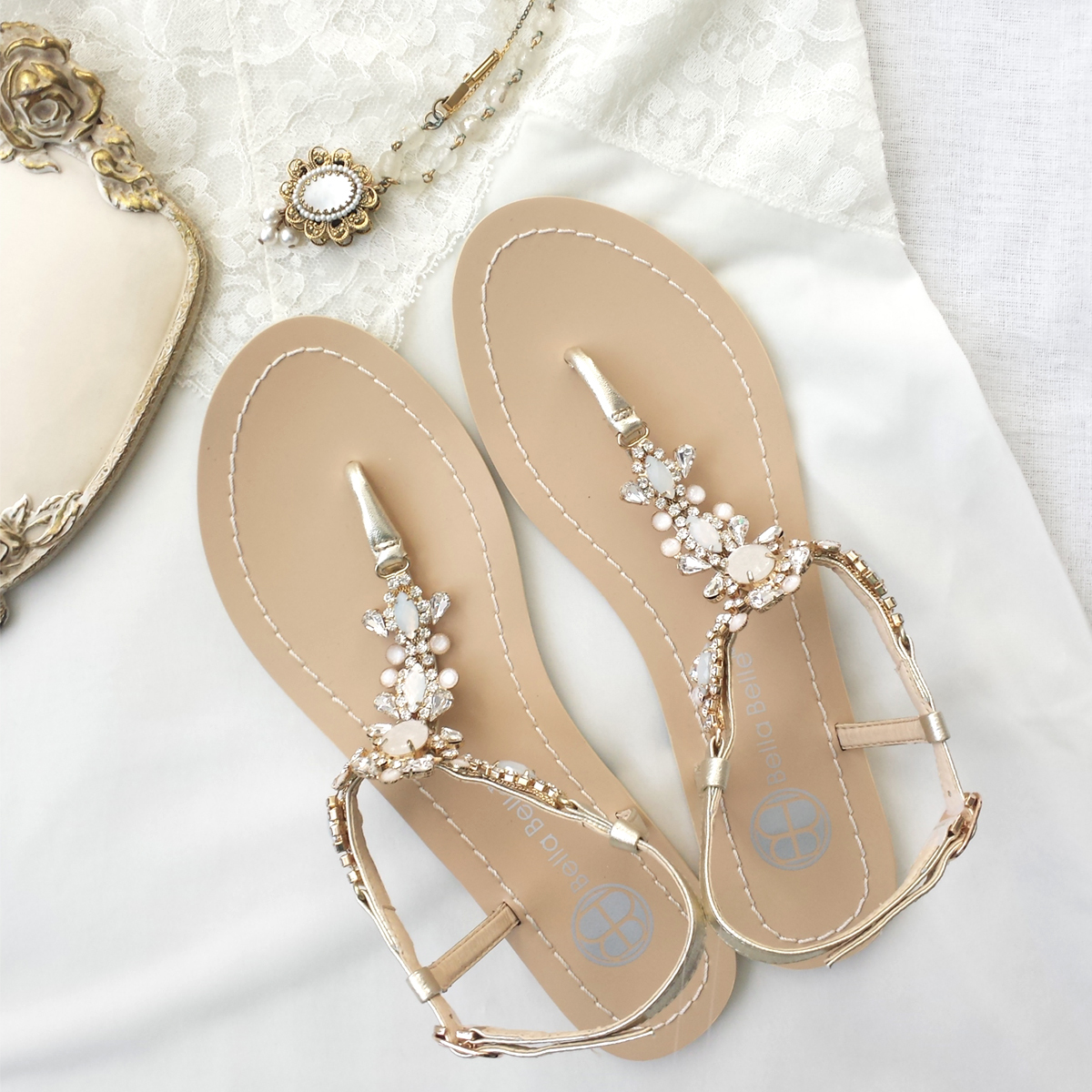 gold wedding sandals for bride